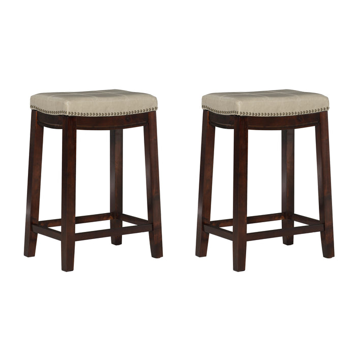 Tabouret Claridge de hauteur comptoir en similicuir beige et sans dossier - ensemble de 2