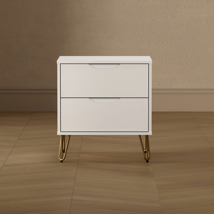 Table de nuit Avira style milieu du siecle moderne 20\" en blanc (2 tiroirs)
