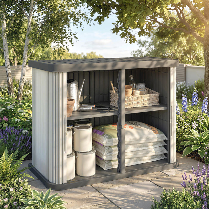 Outsunny Armoire de Rangement Exterieur 480 L, Abri de Jardin en Plastique, Gris
