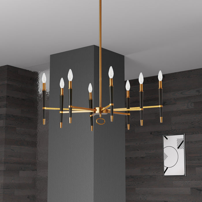 Lustre horizontal Langford de Dainolite avec abat-jour noir, fini bronze rétro et 8 ampoules