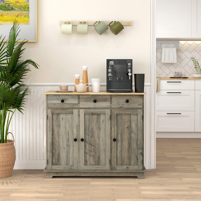 HOMCOM Armoire de bar, buffet, armoire de cuisine avec tiroirs, gris delave