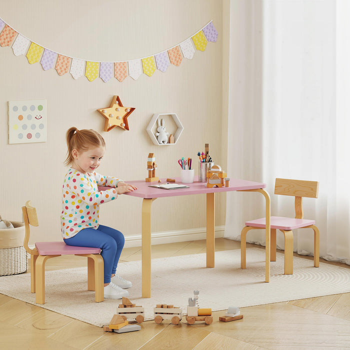 Qaba Ensemble Table et 2 Chaises pour Tout-Petits, Table et Chaises, Rose