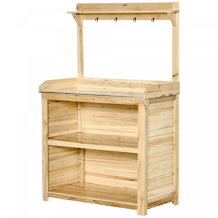 Outsunny Table Banc Jardin, Banc De Travail En Bois Avec Crochet