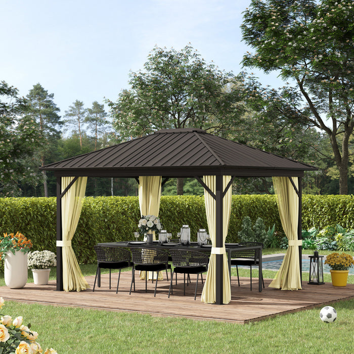Outsunny 10' X 12' Tonnelle D'exterieur A Toit Rigide Gazebo Avec Cadre En Aluminium Parois Laterales Et Moustiquaires Zippees Espace Interieur Spacieux Creme