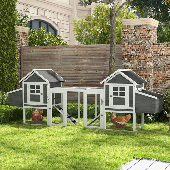 PawHut Poulailler Extra Large 123\" Bois avec Enclos Exterieur, Rampes et Pondoirs, Gris