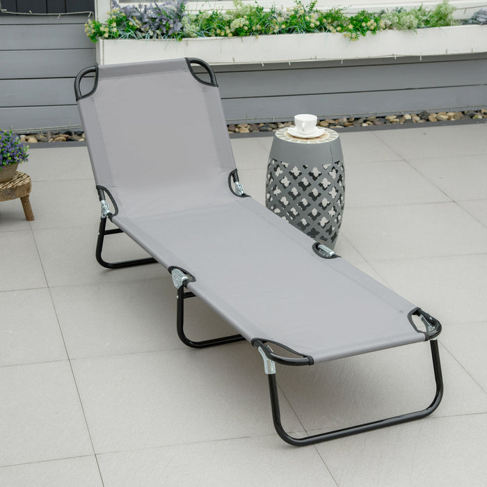 Outsunny Chaise Longue Pliante Avec Dossier Reglable, Gris