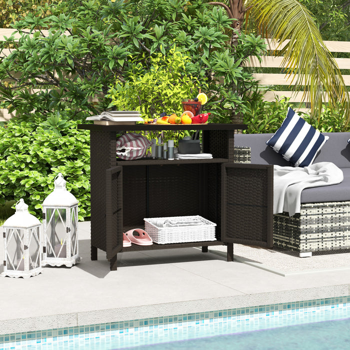 Outsunny Meuble de Rangement en Rotin, Buffet Exterieur, Marron Fonce