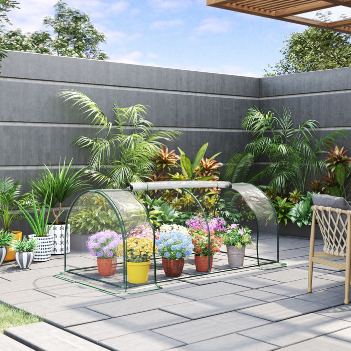 Outsunny Mini-serre En Pvc Transparent De 79\" X 40\" X 32\" Mini-tunnel Pour Le Jardin, Abri De Culture Portable Pour Plantes, Fleurs Et Maisons Chaudes, Cadre En Acier, Portes Zippees.