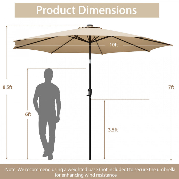 Costway Parasol de table de patio 10 FT avec 112 LED solaire, inclinaison avec manivelle, exterieur beige