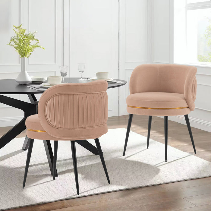 Chaise de salle a manger Kaya en bois moderne et velours coloris nude - Lot de 2