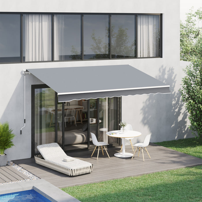 Outsunny 12' X 10' Auvent Retractable Manuel Pare-soleil Abri Patio Exterieur Fenetre Pont Abri Exterieur Canopee Cadre En Aluminium Manivelle Gris