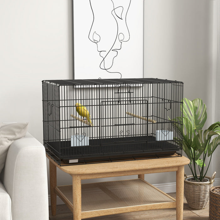 Pawhut 17,7\" Cage A Oiseaux Pour Canaris, Pinsons, Cage A Perruches Avec Plateau Amovible, Panneau En Maille Inferieure, Perchoirs En Bois, Recipients Alimentaires