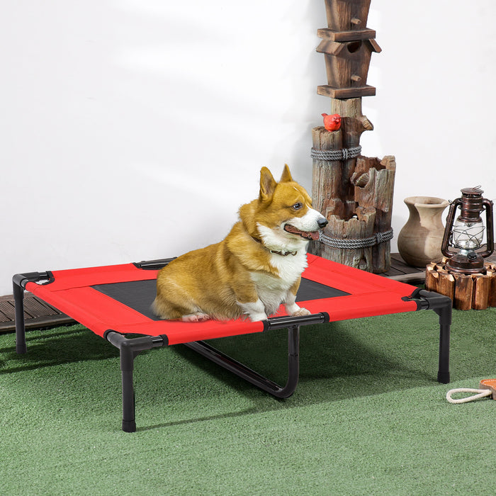 Pawhut D1-0146 31\" X 27\" Cadre En Metal Sureleve Lit Pour Animal Domestique Chien Chat Camping Rouge Et Noir