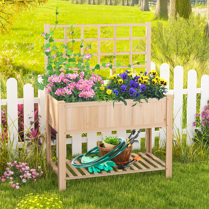 Costway Souleve Lit De Jardin Eleve Boite De Planteur En Bois W / Trellis Et Etagere De Stockage Ouverte