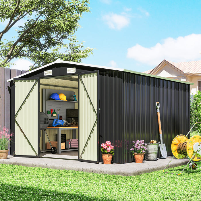 Outsunny Abri Metallique 10 x 10, Rangement Exterieur Resistant, Gris Fonce