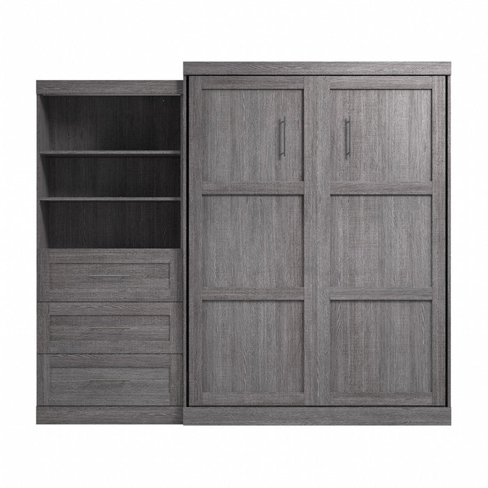Grand lit escamotable mural Pur de Bestar de 101 po avec tablettes et tiroirs - gris écorce