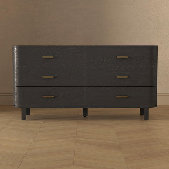 Commode contemporaine Solara 68\" en bois massif noir (6 tiroirs)