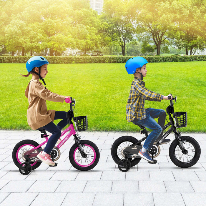 Costway 16\" Velo Pour Enfants Avec Roues D'entrainement Guidon Et Frein A Main Reglable Noir