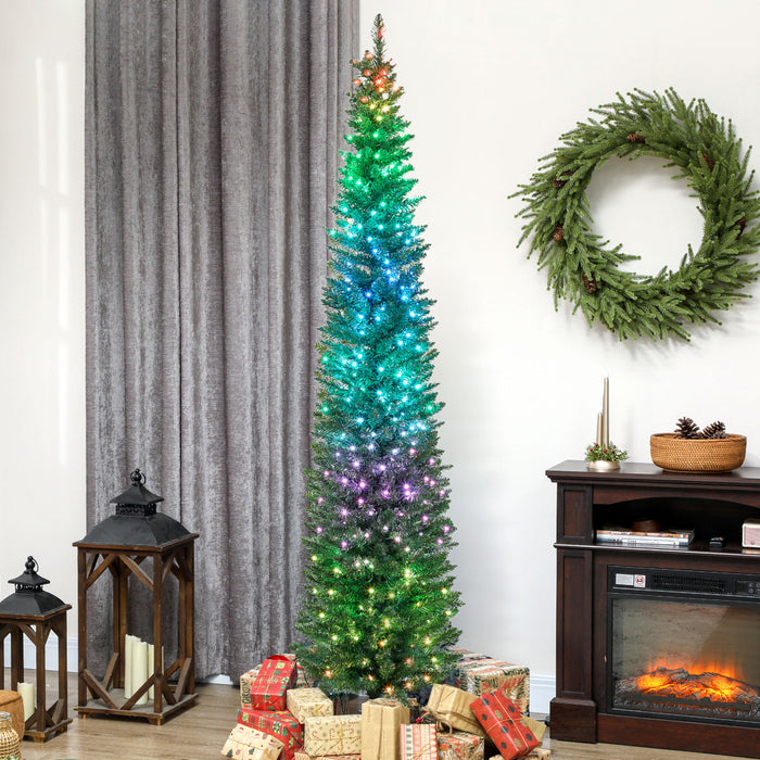 HOMCOM Sapin de Noel de 7,5pi avec LEDs Synchronisees, Sapin de Noel, Vert