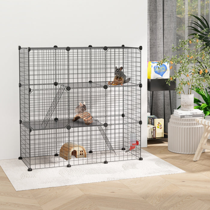 Pawhut Cage Pour Lapins Et Petits Animaux Pour Chinchillas, Parc Pour Animaux Avec Portes Et Rampes Parc Portable En Fil Metallique Pour Chats, Lapins, 41\" X 18\" X 41\", 31 Panneaux
