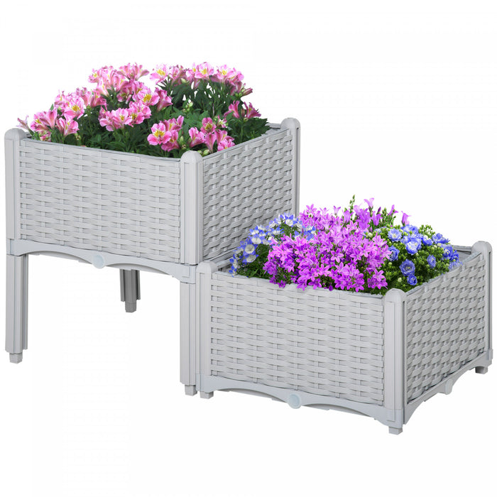 Outsunny 2 pieces lit de jardin sureleve PP parterre de fleurs, gris clair