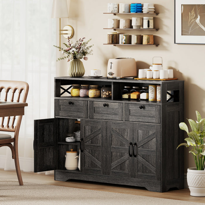 Buffet HOMCOM, Armoire de rangement avec 4 portes et 3 tiroirs Marron fonce