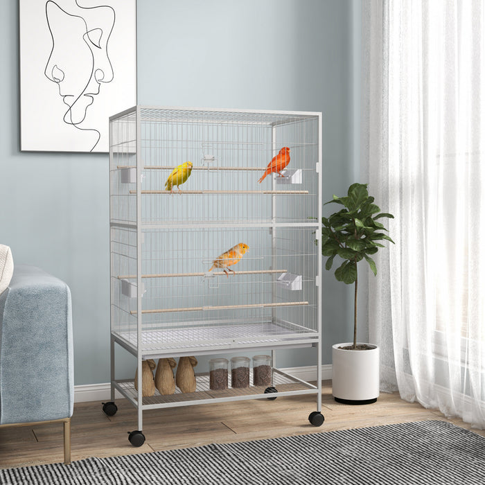 Pawhut Grande Cage A Oiseaux En Acier De 52\", Gris
