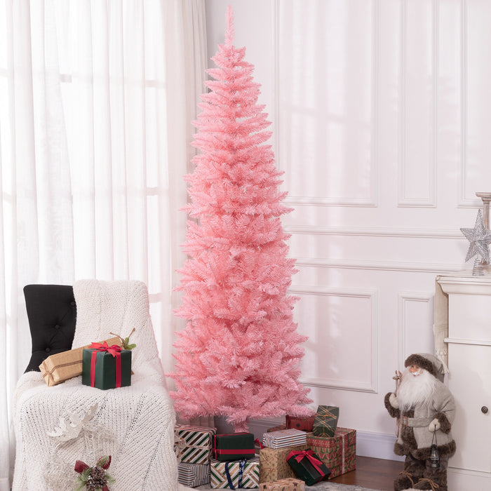 Homcom Arbre De Noel Artificiel De 7pi De Haut Avec Base En Acier, Rose