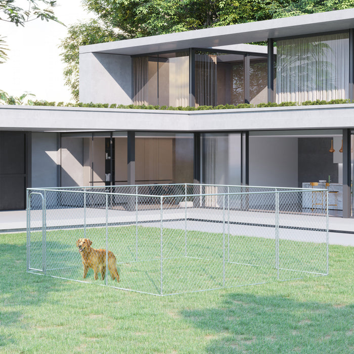 Pawhut Parc Pour Chien D'exterieur 227,7 Pieds Carres, Enclos D'exercice Pour Chiots Avec Cadre En Acier Galvanise, Pour Chiens De Petite Et Moyenne Taille, 15,1' X 15,1' X 6'