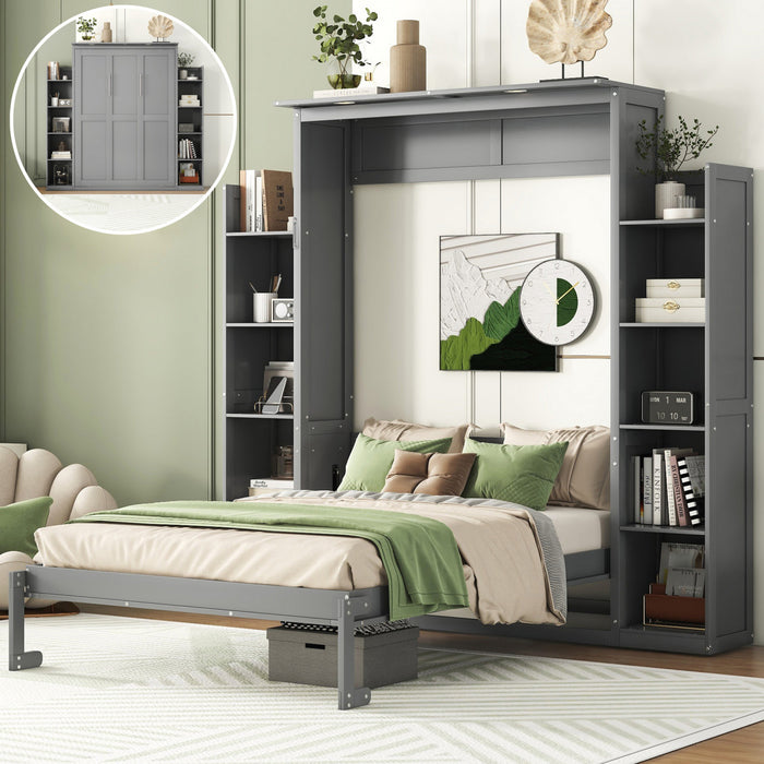 Aiden Lit escamotable Murphy avec etageres et eclairage LED, taille Full, gris