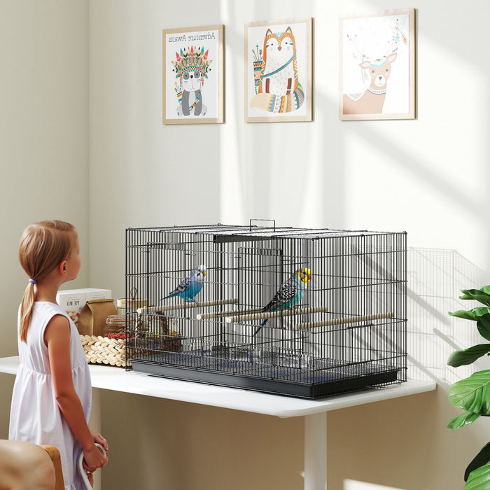 Cage a Oiseaux 46 cm H, Grande Cage pour Perroquet avec Separateur, Noir
