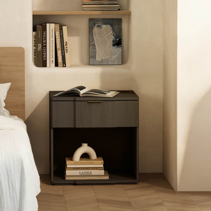 Table de nuit Clive style milieu du siecle 56 cm en noyer (1 tiroir)