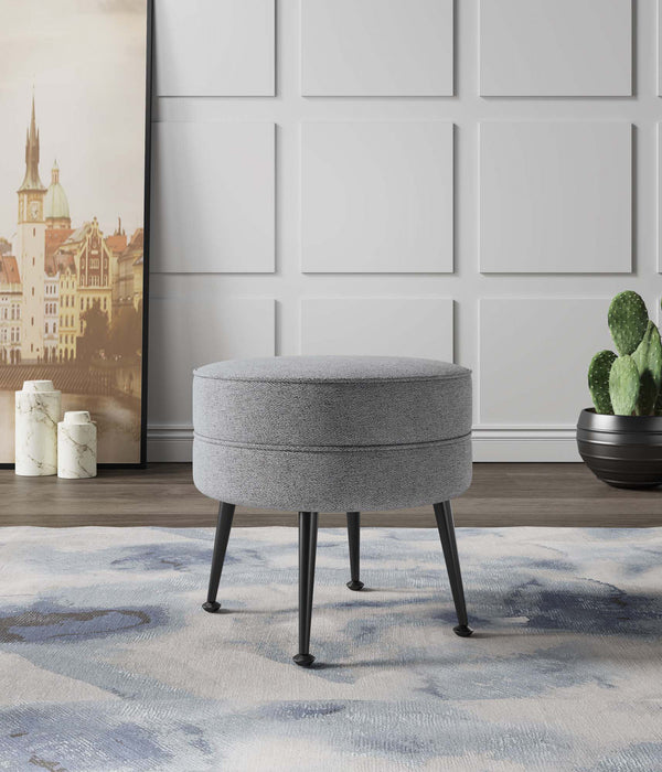 Pouf d’appoint capitonne Bailey style milieu du siecle en gris