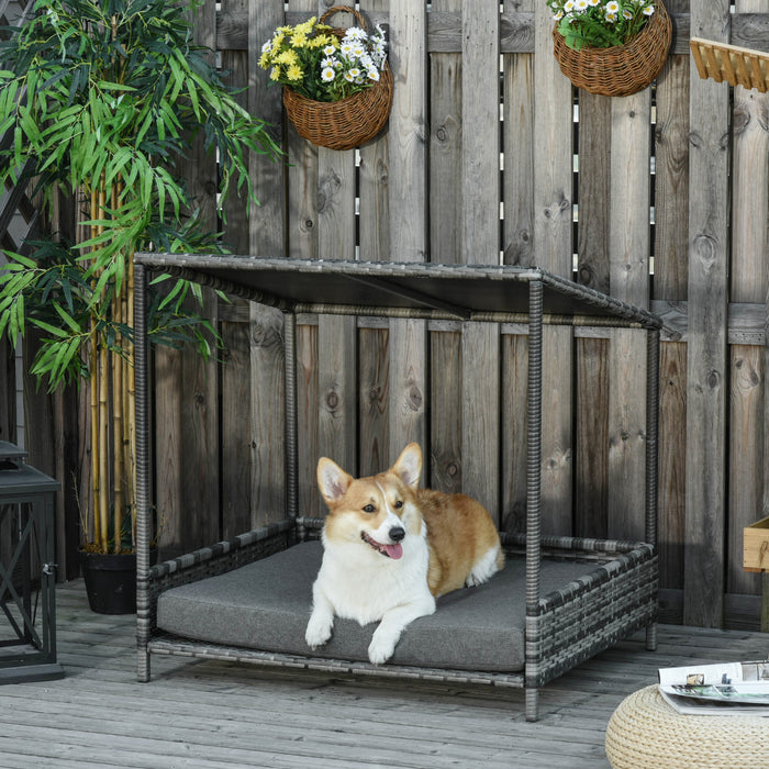 Pawhut En Osier Pour Chien En Rotin Sureleve Pour Chien Et Chat Pour Canape D'animal De Compagnie Avec Coussin Pour Animal De Compagnie De Taille Moyenne Gris