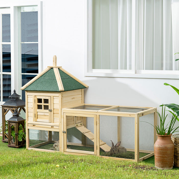 Pawhut Clapier En Bois Pour Lapin De 68\" Avec 3 Portes, Enclos Pour Lapin Avec Plateau Coulissant, Rampe, Pour Lapins Et Petits Animaux, Naturel