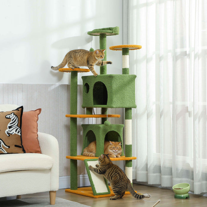 Arbre a chat 160 cm avec griffoirs et niches, Vert