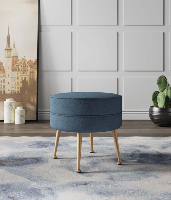 Bailey Pouf d’Appoint Rembourre Style Mid-Century Moderne en Bleu