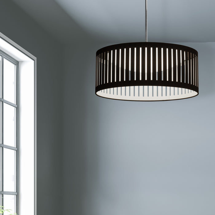 Luminaire suspendu de Dainolite avec abat-jour noir et blanc à fentes, fini chromé poli et ampoule à DEL de 22 W