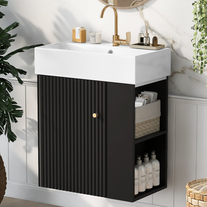 Rachel Meuble-lavabo Flottant 21,6\" Avec Vasque En Ceramique, Porte A Fermeture Douce Et Rangement A Droite