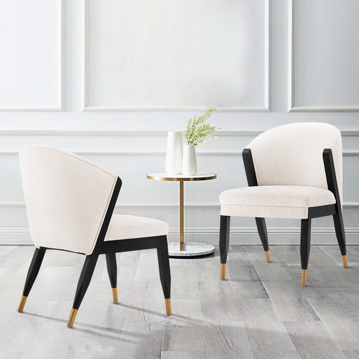 Chaise de salle a manger moderne Ola en bois et chenille creme - Lot de 2
