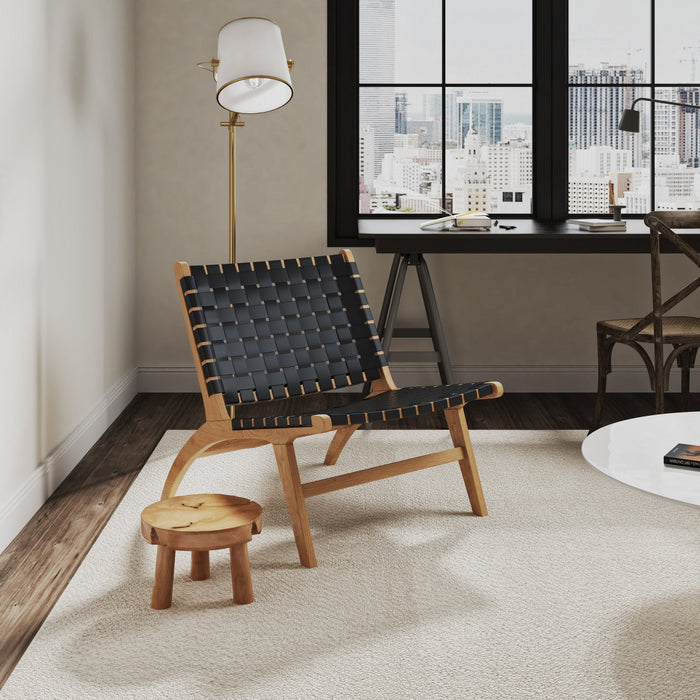 Fauteuil d’appoint Maintenon Industry Chic en bois et cuir vegetalien noir et naturel – Lot de 2