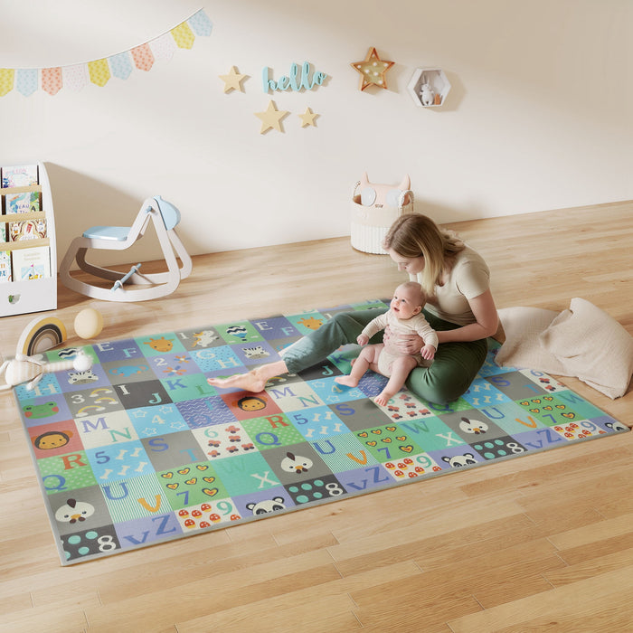 Qaba Tapis de jeu pour bebe, 77\"x58\", pliable et reversible, grand tapis de jeu en mousse, impermeable et antiderapant, pour l'interieur et l'exterieur, motif alphabet