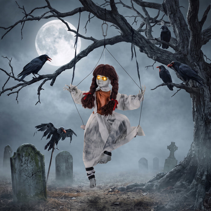 HOMCOM Decoration d'Halloween animee fillette effrayante sur balancoire