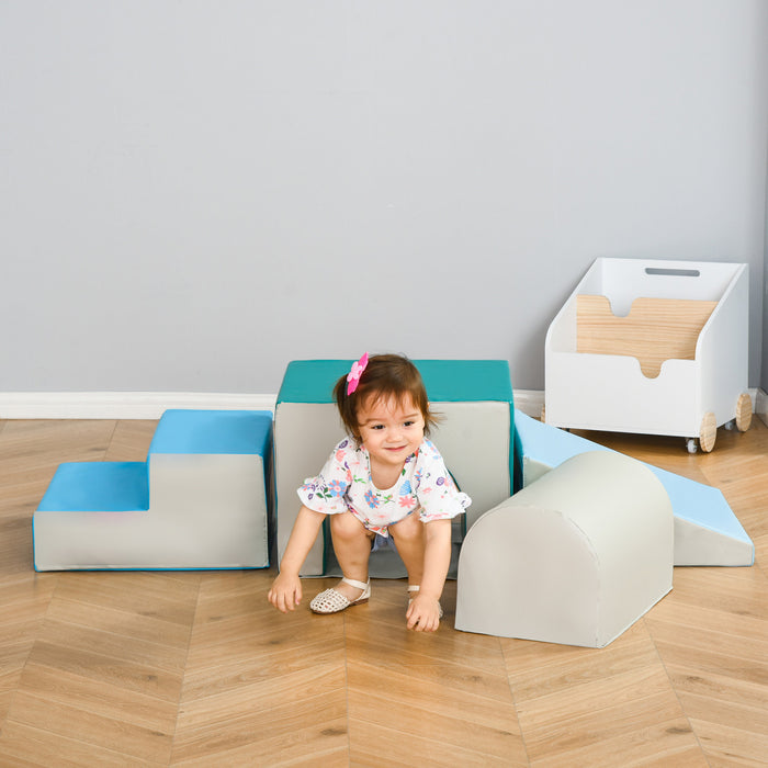 Qaba Ensemble De Jeu En Mousse Pour Tout-petits Et Enfants, Ensemble D'escalade Doux Et Sur Pour Enfants 4 Pieces Facile A Nettoyer Pour Ramper Ou Glisser, Multicolore