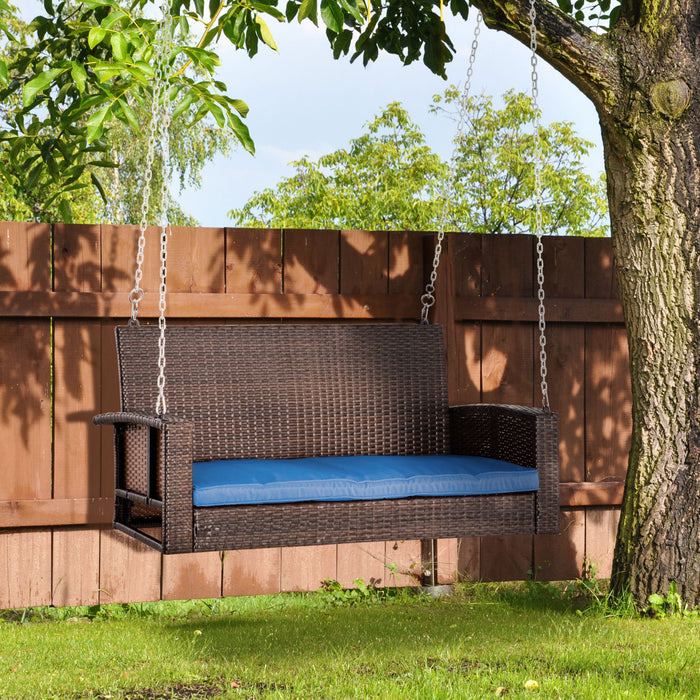 Outsunny Banc Suspendu En Rotin Chaise Suspendue De Jardin Balancoire Exterieure En Osier Pour 2 Personnes Avec Hamac Double Pour Cour, Bleu Fonce
