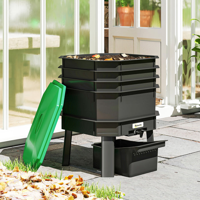 Outsunny Composteur a Vers 4 Plateaux, 28L Interieur & Exterieur Vert Fonce