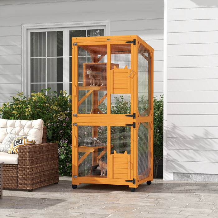 Maison Pour Chat En Bois Pour L'exterieur, Orange
