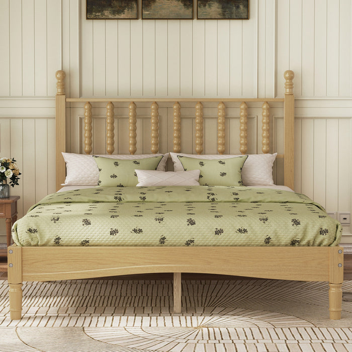 Oliver Lit Plateforme Retro en Bois avec Tete de Lit en Forme de Gourde et Support en Lattes en Bois Robustes, Taille Double, Naturel
