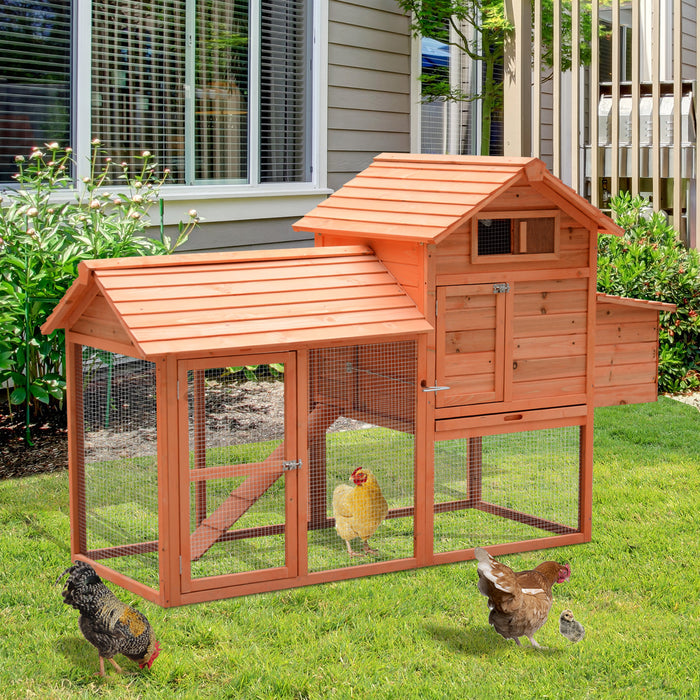 Pawhut 82\" Poulailler De Luxe En Bois Poulailler Lapin Clapier Cage A Volaille Stylo Cour Arriere Avec Enclos Et Nichoir