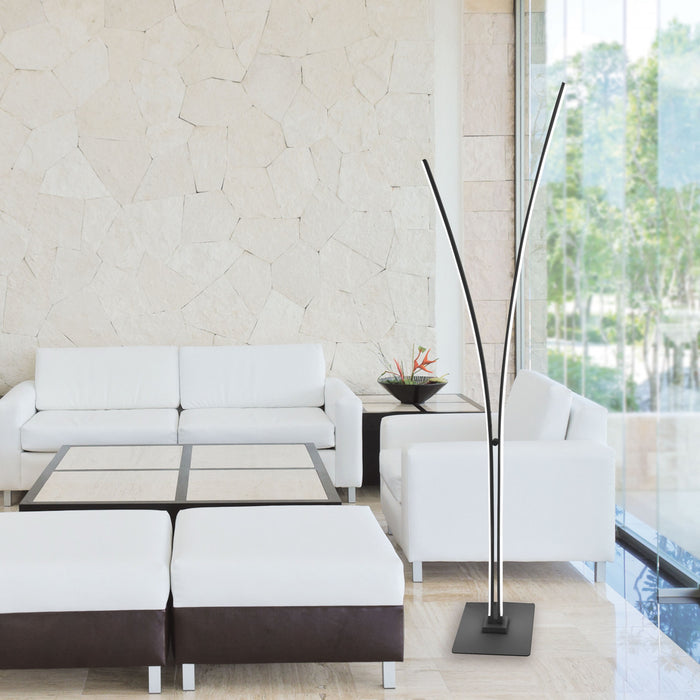 Lampe à pied Vincent de Dainolite en acrylique blanc qui diffuse la lumière, avec fini noir mat et ampoule de 34 W